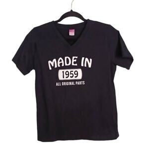 LAT Womens M Black White Graphic Tee‎ T-Shirt "MADE IN 1959 All Original Parts"
